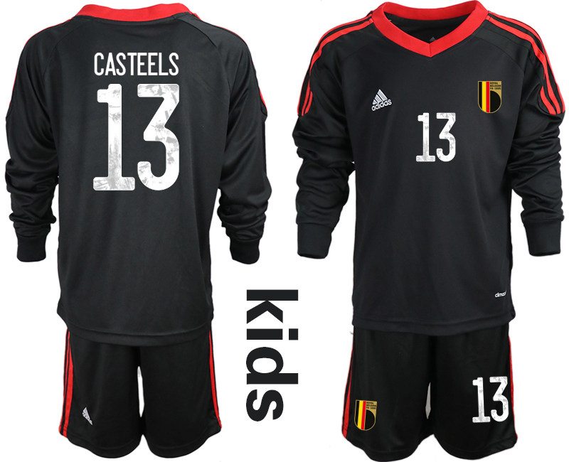 Youth 2021 European Cup Belgium black Long sleeve goalkeeper #13 Soccer Jersey